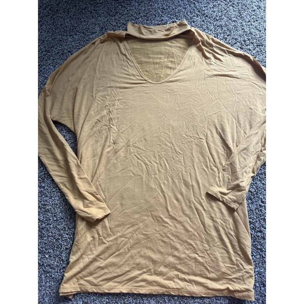 Veveret Women's Mustard Yellow Choker Long Sleeve Blouse XL